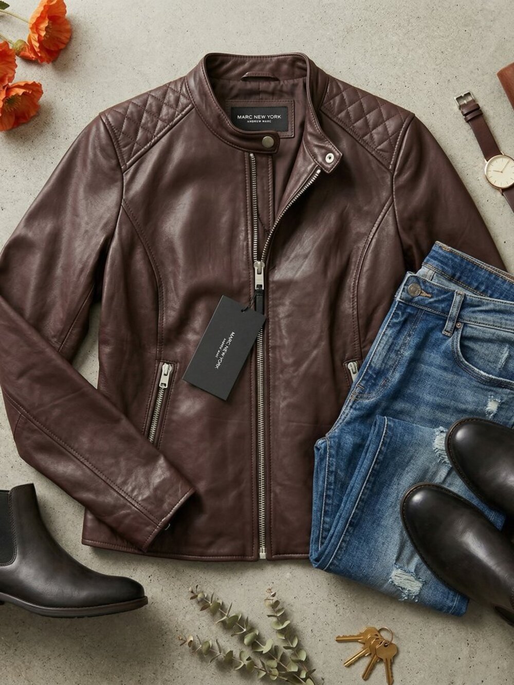 Marc New York Andrew Marc Diamond Quilted Leather Moto Jacket - Extra Small